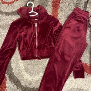 Dark Red velvet tracksuit